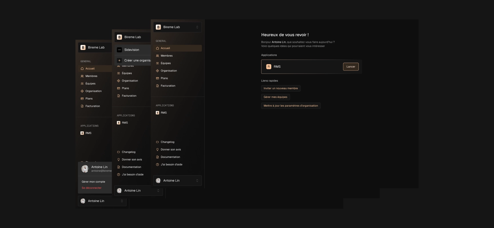 Layout du dashboard Heimdall avec la sidebar