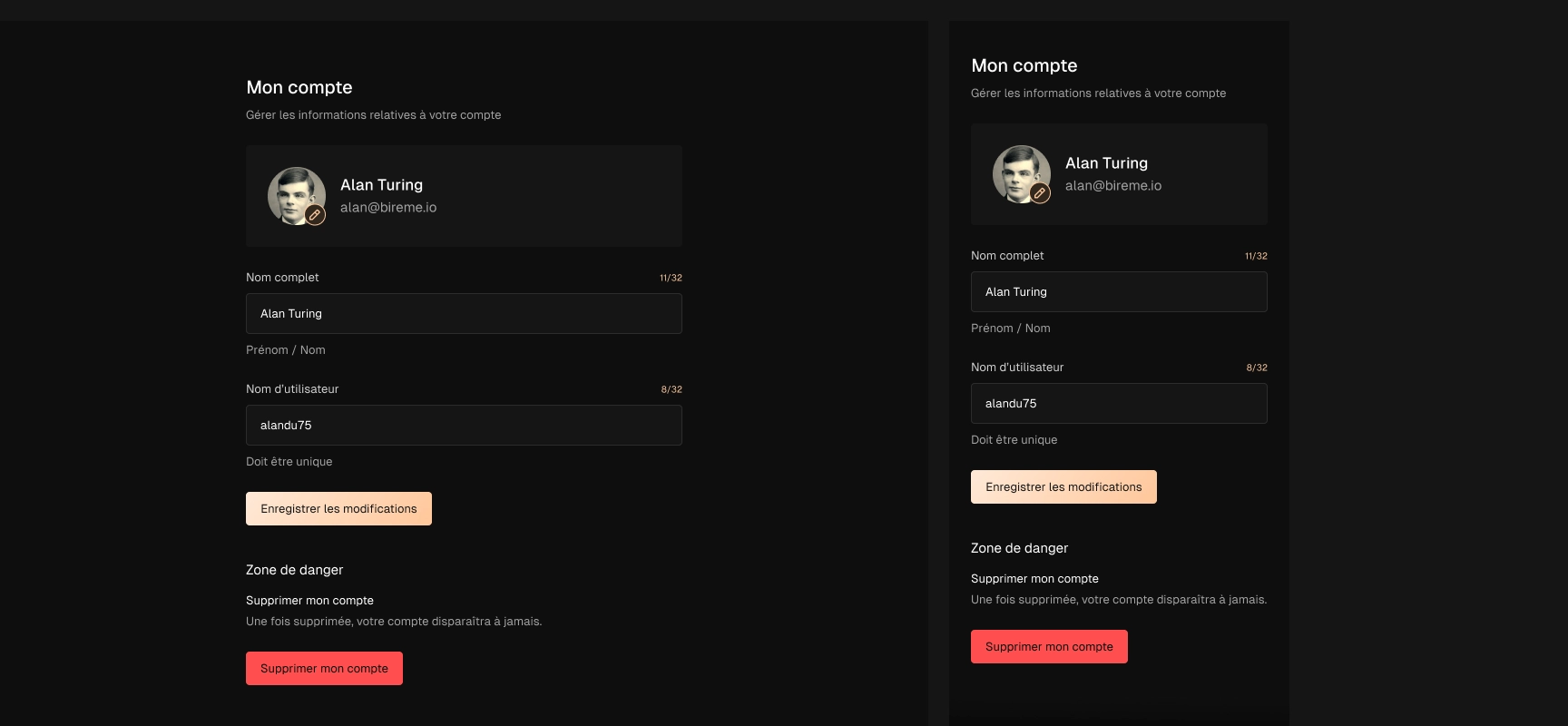 Bireme Lab profile configuration page