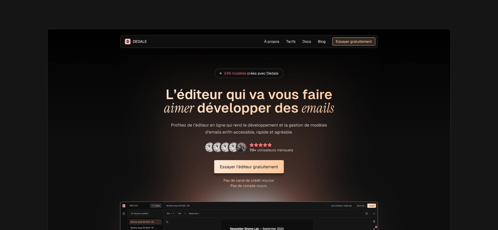 Contenu et design de la nouvelle version de la landing page de Dédale